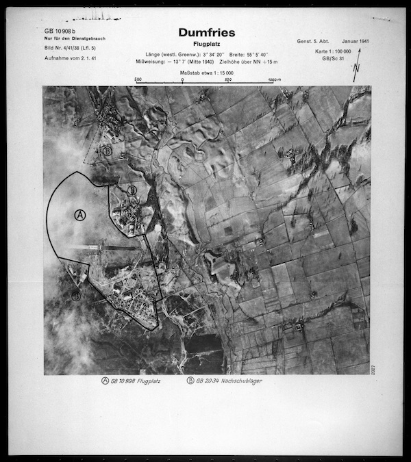 RAF Dumfries A Luftwaffe aerial photograph of Dumfries, taken during the Second World War. © HES